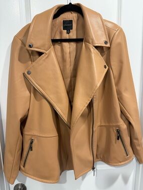 Lane Bryant Camel Faux Leather Asymmetrical Moto Jacket